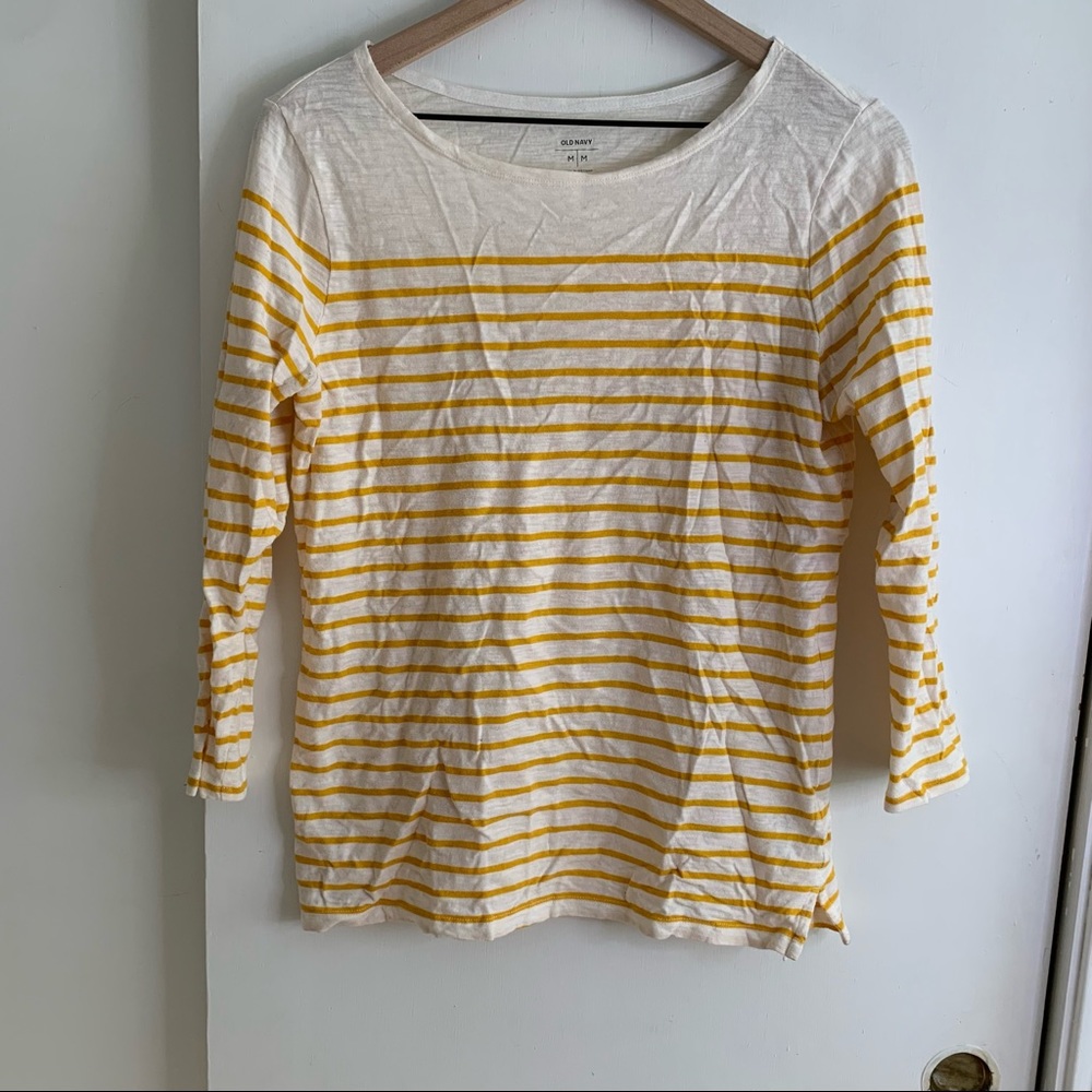 Old Navy yellow and cream striped 3/4 sleeve shirt